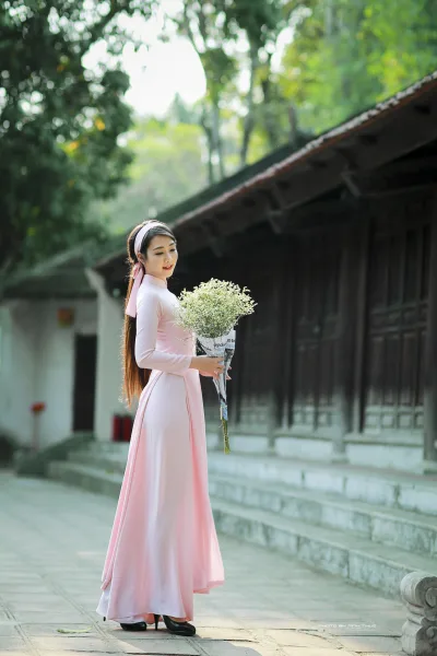 Áo dài hồng dịu dàng lễ chùa [NPQ4L2]