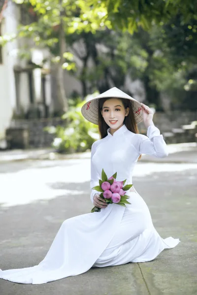 Áo dài trắng tà áo dài nón lá thanh xuân [WDHJB3]