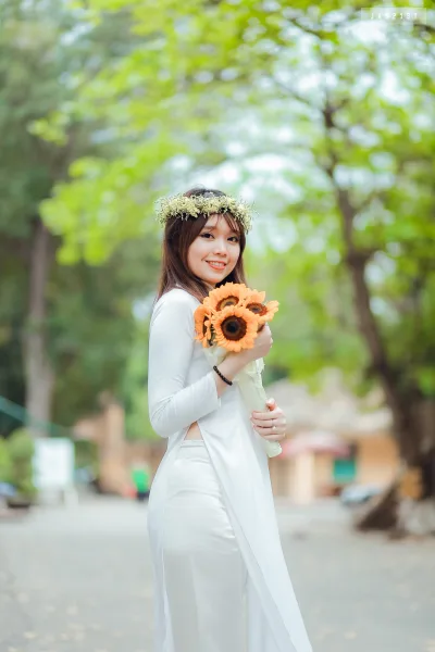Hoài cổ áo dài trắng hoa [AOW9QC]