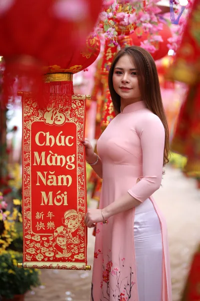 Áo dài hồng hình nền đón tết thanh lịch [MTTQSI]