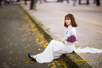 Áo dài trắng nét Việt hoa [A5SN5W]