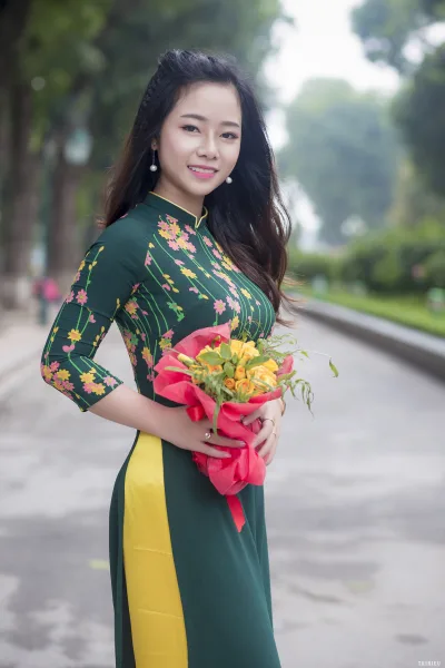 Thanh nhã áo dài họa tiết hoa [HRDOO3]