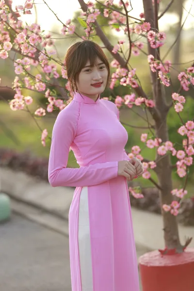 Hiện đại áo dài hồng hoa đào [L4APMJ]