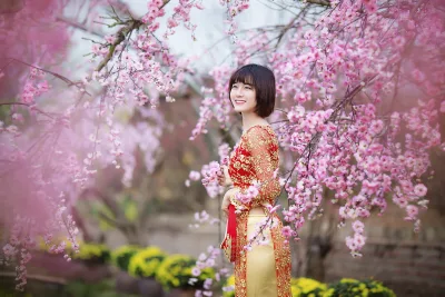 Áo dài đỏ thiếu nữ hài hòa [GJKF55]