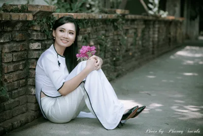 Áo dài trắng ảnh cổ kính dịu dàng [B2R61Z]