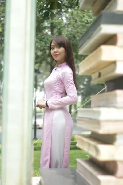 Áo dài hồng hot girl góc ngang trang nhã [FS0DMS]