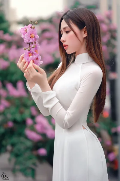 Áo dài trắng thanh thoát hoa [ALYYKV]