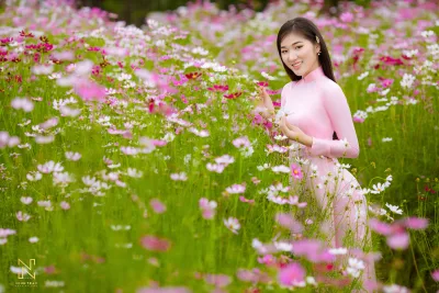 Áo dài hồng người đẹp hoa hiện đại [IABIHM]