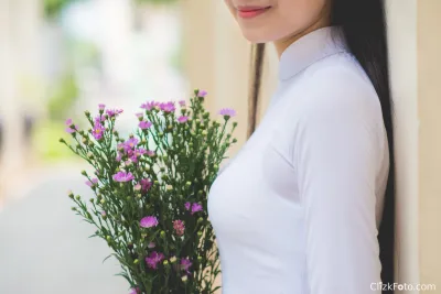 Áo dài trắng hoa rạng rỡ [AG0KI5]