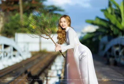 Áo dài trắng nét đẹp áo dài hoa tuyển chọn [XKJYSZ]