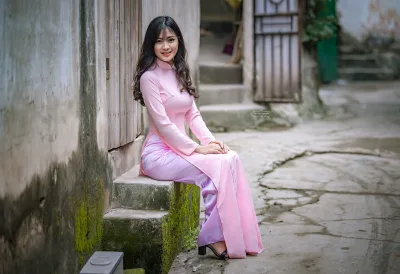 Áo dài hồng nữ nhân cổ kính thanh lịch [BK7AT2]