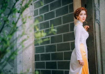 Áo dài trắng tà áo dài cổ kính duyên dáng [3JVVC0]