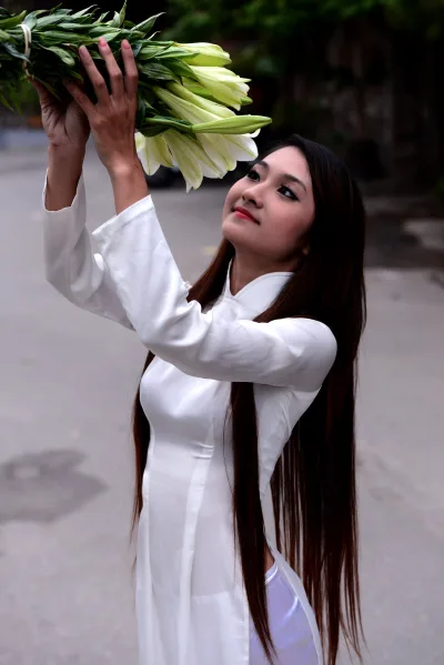 Thanh lịch áo dài trắng áo dài trắng [QI1PAB]