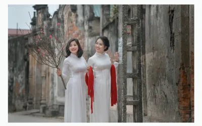 Tinh tế áo dài trắng hoa đào [DAX0FT]