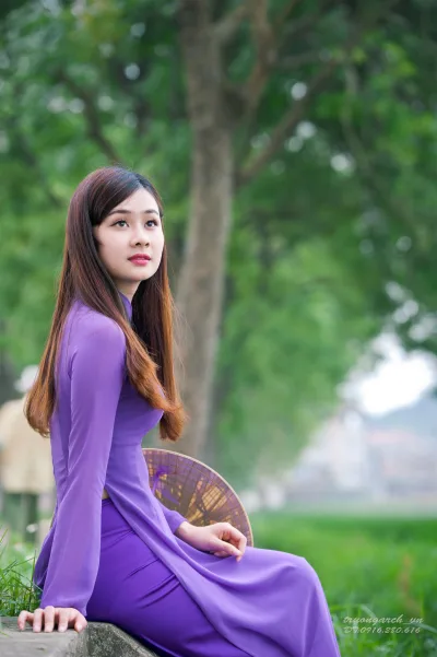 Dịu dàng áo dài tím áo dài tím [HM92VQ]