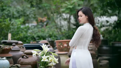 Áo dài trắng vẻ đẹp áo dài trắng cổ điển [DTPE1U]
