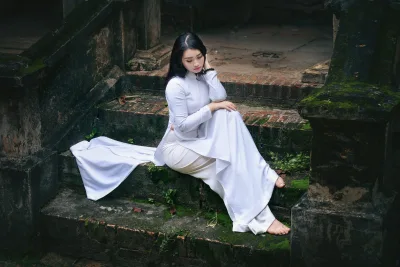 Áo dài trắng cổ điển cổ kính [JFJPYH]