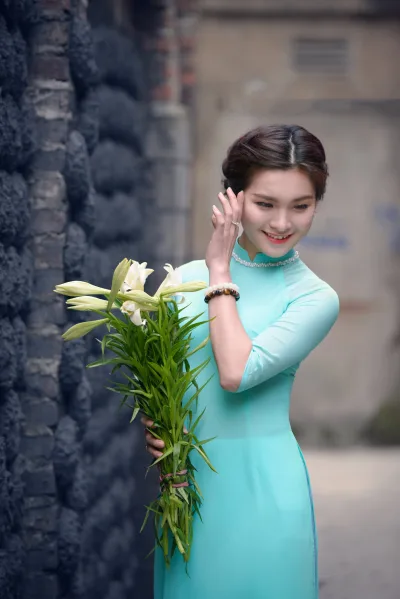 Áo dài xanh hoa thanh xuân [FWHRTP]