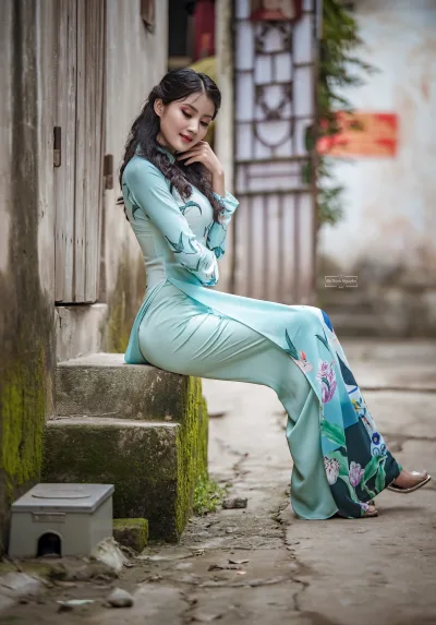 Áo dài xanh áo dài xanh thanh lịch [CWTAQ8]