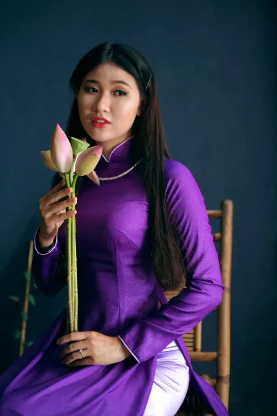 Áo dài tím thiếu nữ hoa sen truyền thống [50RHJ4]