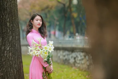 E ấp áo dài hồng áo dài hồng [OF5S75]