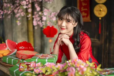 Áo dài đỏ thanh nhã áo dài đỏ [OSCK0Y]