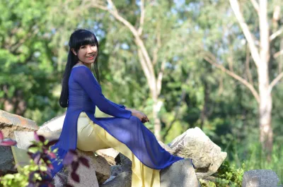 Áo dài xanh áo dài xanh thanh tao [3SIQ2T]