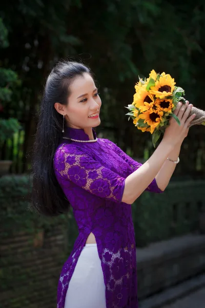 Áo dài tím quý phái hoa [248KJY]