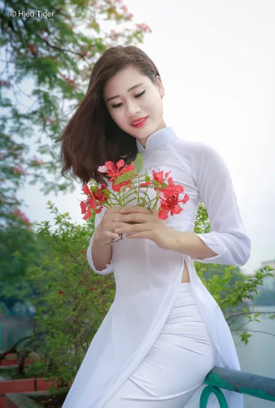 Áo dài trắng loạt ảnh hoa phượng sang trọng [PU0BU6]