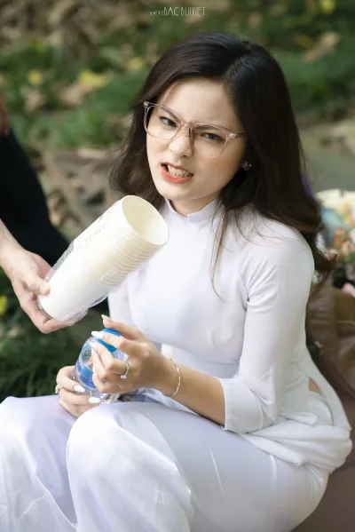 Tà áo dài áo dài trắng nữ tính áo dài trắng [GK8ZBJ]