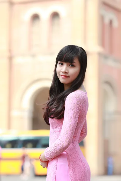 Áo dài hồng hiện đại áo dài hồng [EPSL1W]