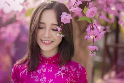 Áo dài hồng hoa đào hoài cổ [LHG72M]