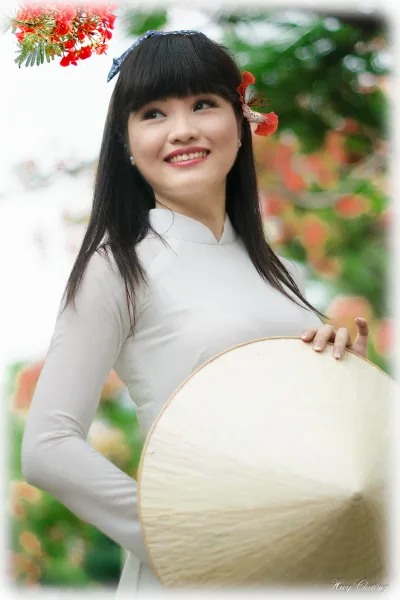 Áo dài trắng hoa phượng tinh tế [KYSU0X]