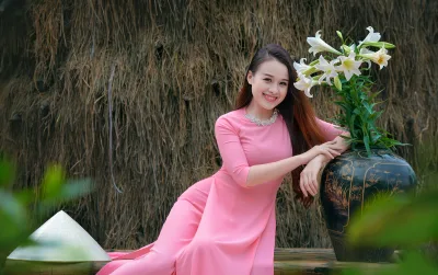 Áo dài hồng tà áo dài áo dài hồng mộc mạc [MGM8U0]