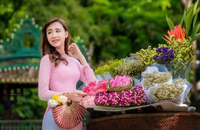 Áo dài hồng thanh nhã hoa sen [XMWPAY]