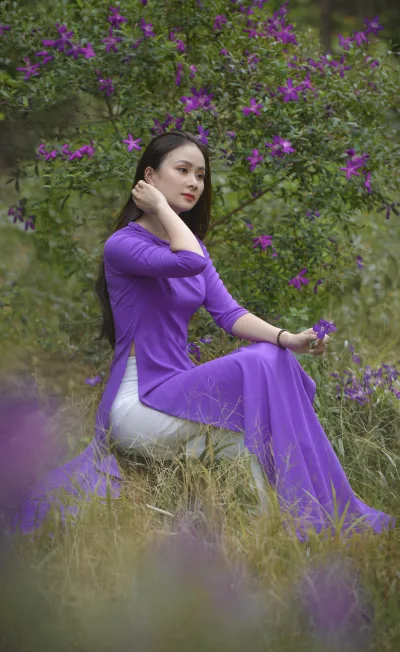Áo dài tím áo dài tím nổi bật [ABNNIL]