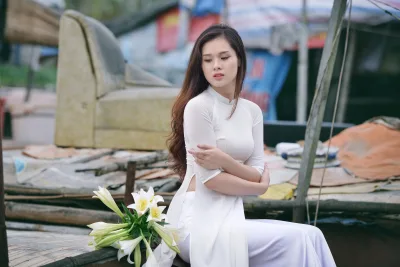 Áo dài trắng người đẹp áo dài trắng e ấp [OT17JQ]