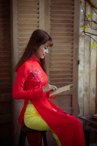 Áo dài đỏ thanh lịch áo dài đỏ [EWZCIF]
