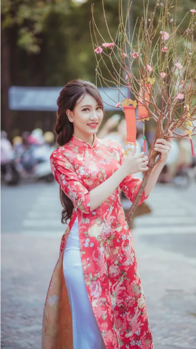 Nét đẹp áo dài áo dài đỏ kiêu sa đón tết [QI020H]