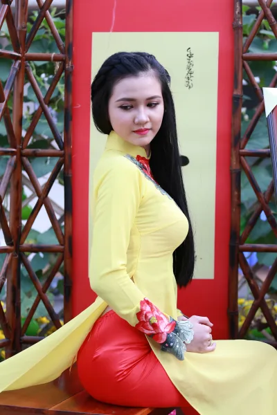 Vẻ đẹp áo dài áo dài vàng hoài cổ áo dài vàng [6CUNRS]