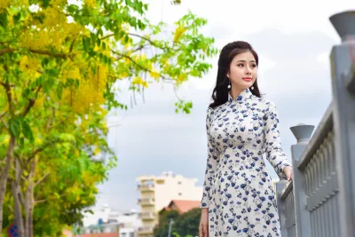 Áo dài họa tiết bộ sưu tập hoa cổ điển [E56EIT]