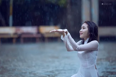 Áo dài trắng nét đẹp áo dài ướt thanh tao [UYYV1M]