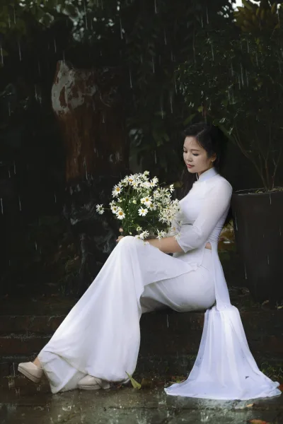 Áo dài trắng tà áo dài hoa thanh tao [ZEK5JG]