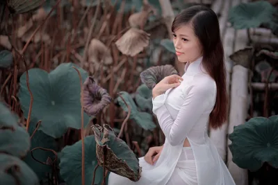 Áo dài trắng rửa mắt với ảnh hoa sen đằm thắm [MTGBQ6]