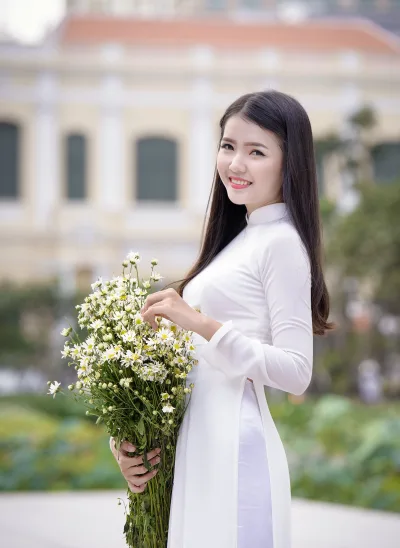 Áo dài trắng cổ điển thướt tha [K4ADA2]
