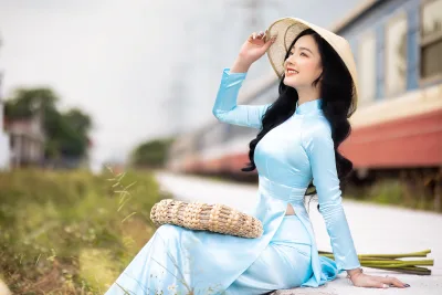 Tà áo dài áo dài xanh thanh xuân nón lá [HCMBMW]