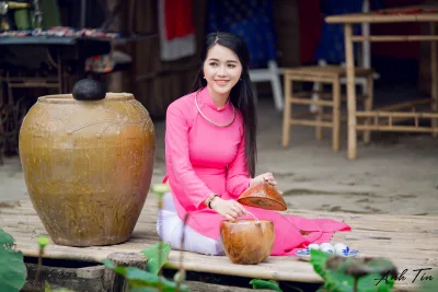 Áo dài hồng nữ nhân áo dài hồng nền nã [HS37LL]
