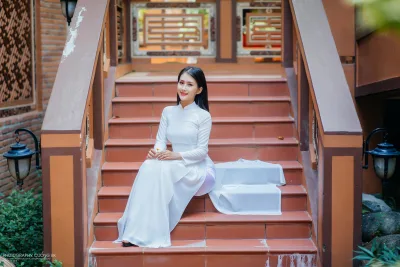 Áo dài trắng truyền thống lễ chùa tinh khôi [MV75PS]