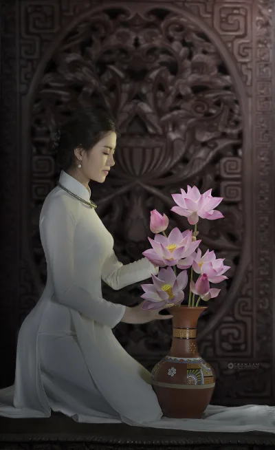 Áo dài trắng hoa tinh tế [WDEQZL]