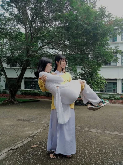 Áo dài trắng cổ điển bồng bế [4Y4AZK]
